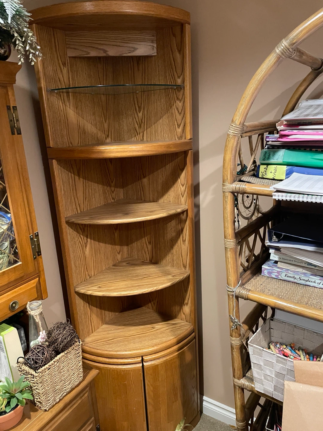 Oak Corner Display Cabinet