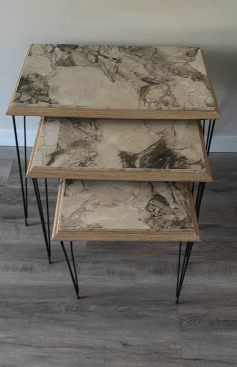 Set of Three Faux Marble Nesting Tables