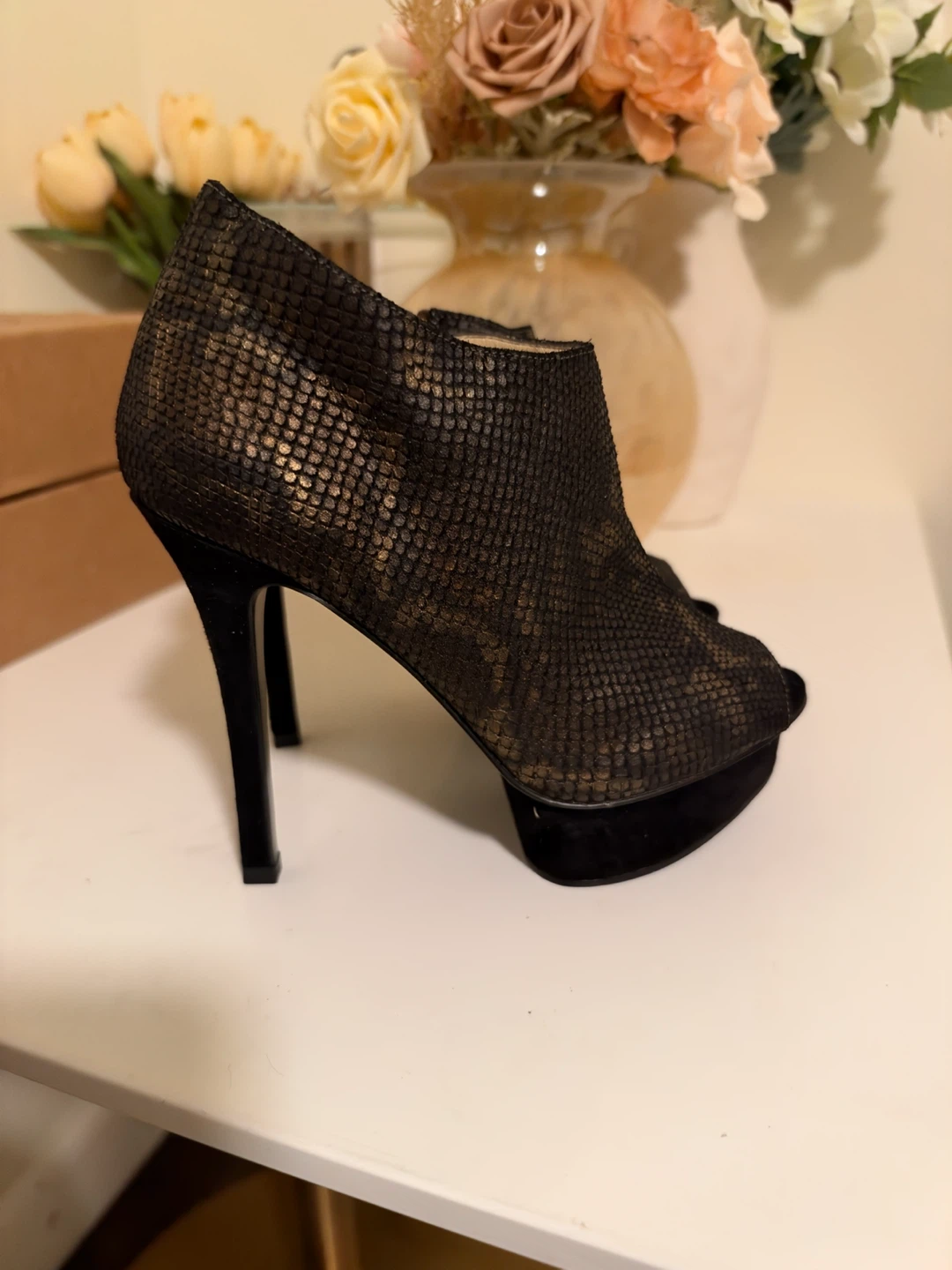 RM Black and Gold Snake Print Platform Ankle Boots - photo 2
