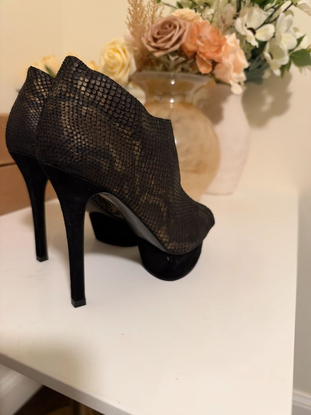RM Black and Gold Snake Print Platform Ankle Boots - photo 4