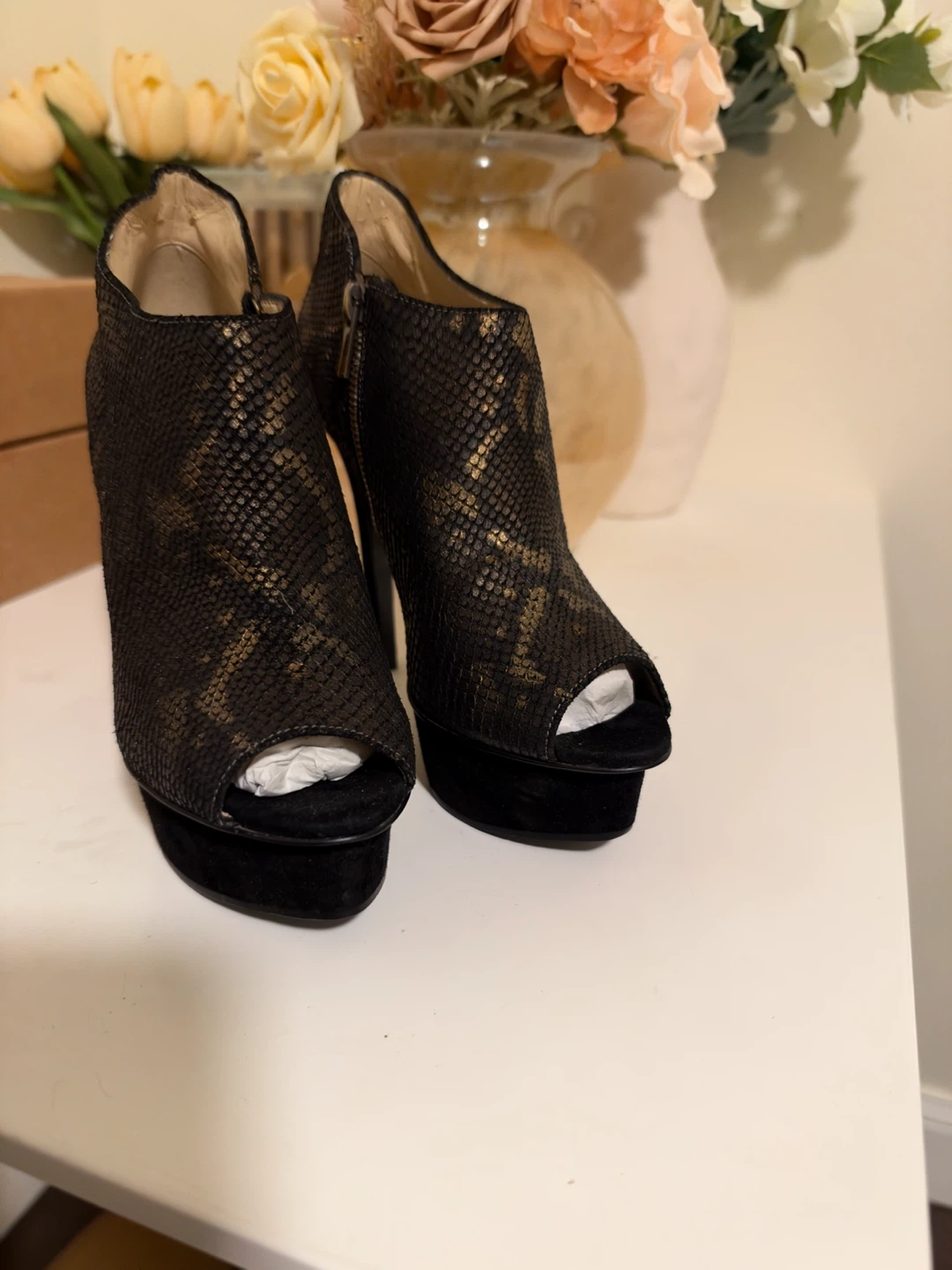 RM Black and Gold Snake Print Platform Ankle Boots - photo 5