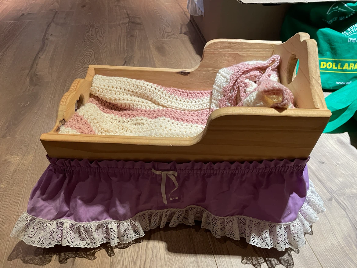 Wooden Doll Rocking Cradle with Bedding