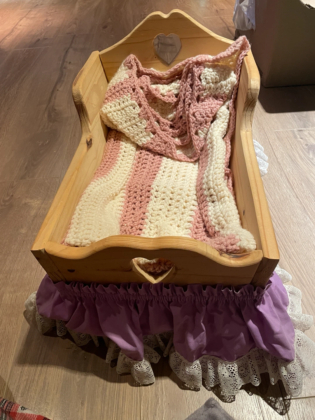 Wooden Doll Rocking Cradle with Bedding - photo 2