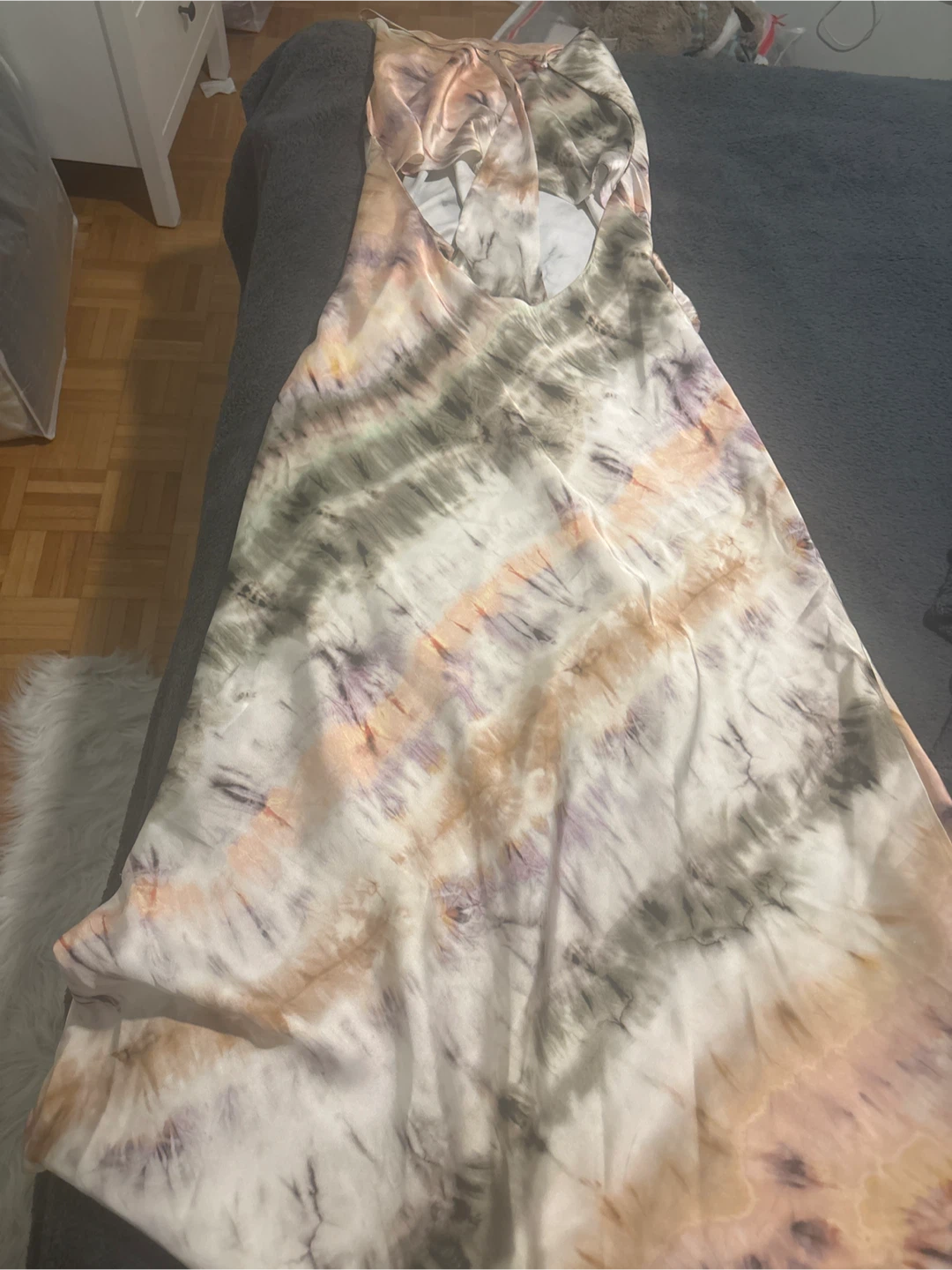 Tie-dye satin midi dress