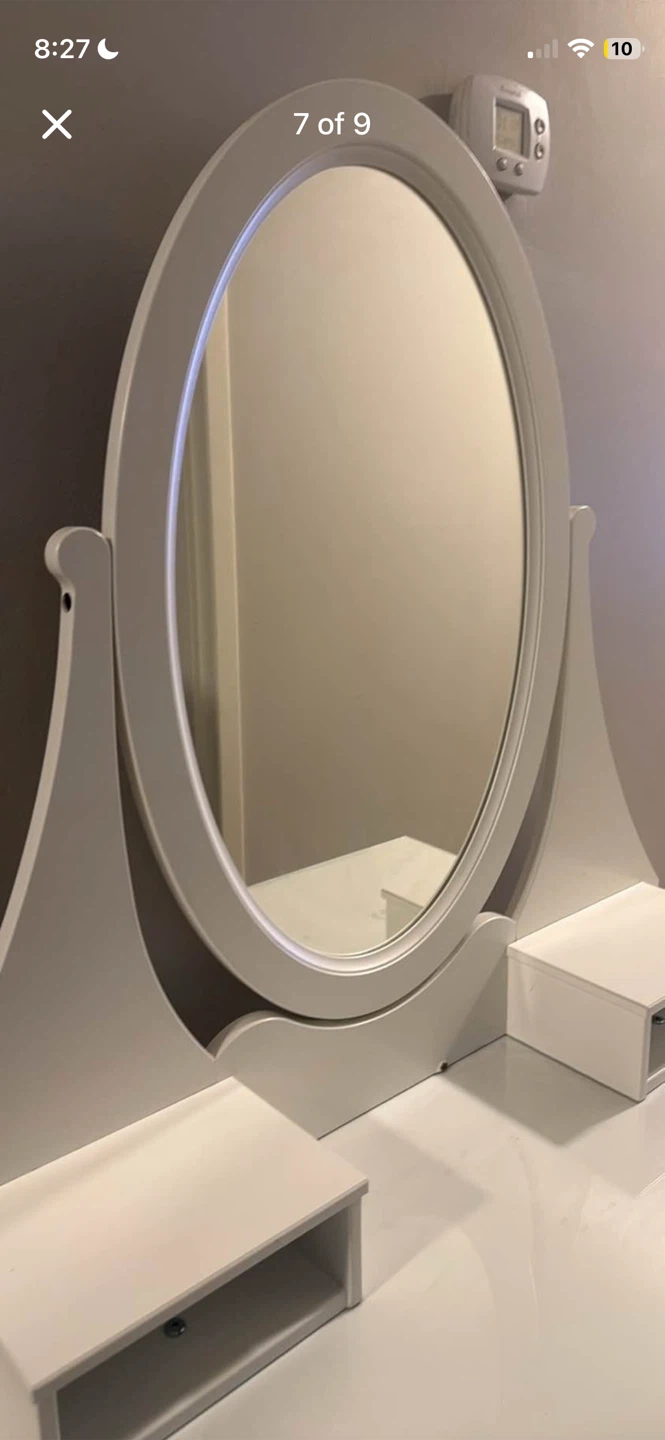 White Vanity Table with Oval Mirror