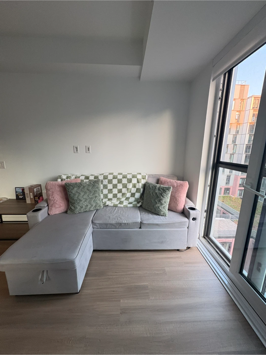 Grey Sectional Sofa with Storage and Bed