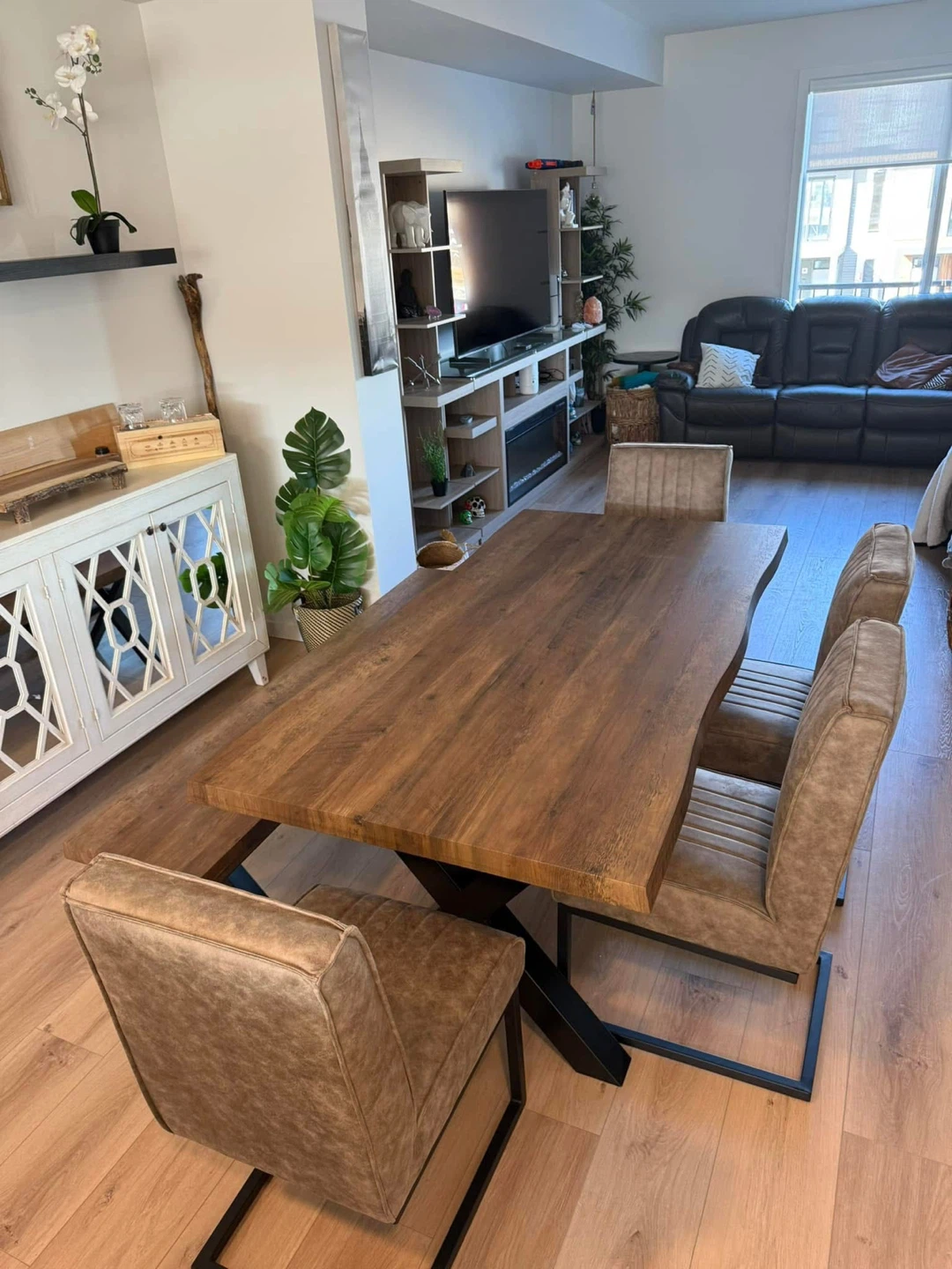 Rustic Dining Table with Bench and Chairs