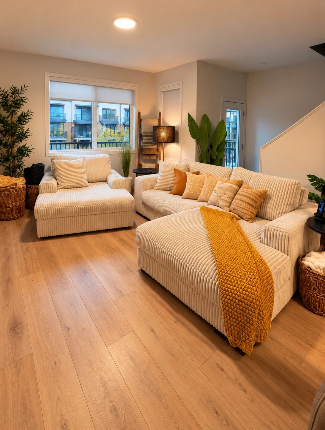 Cream Corduroy Sectional Sofa