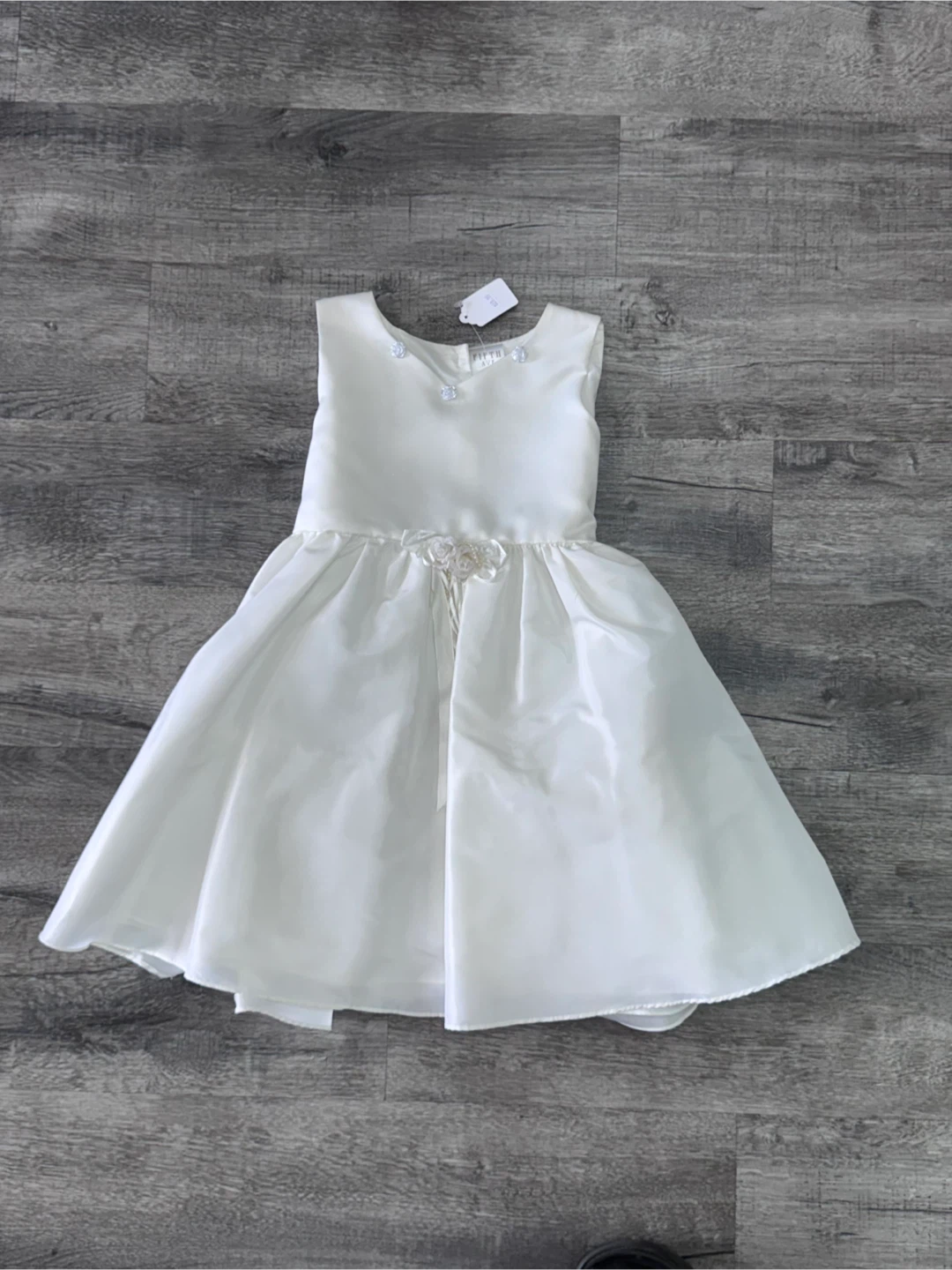 New Girls Satin Knee Length Ivory Dress (Size 6)