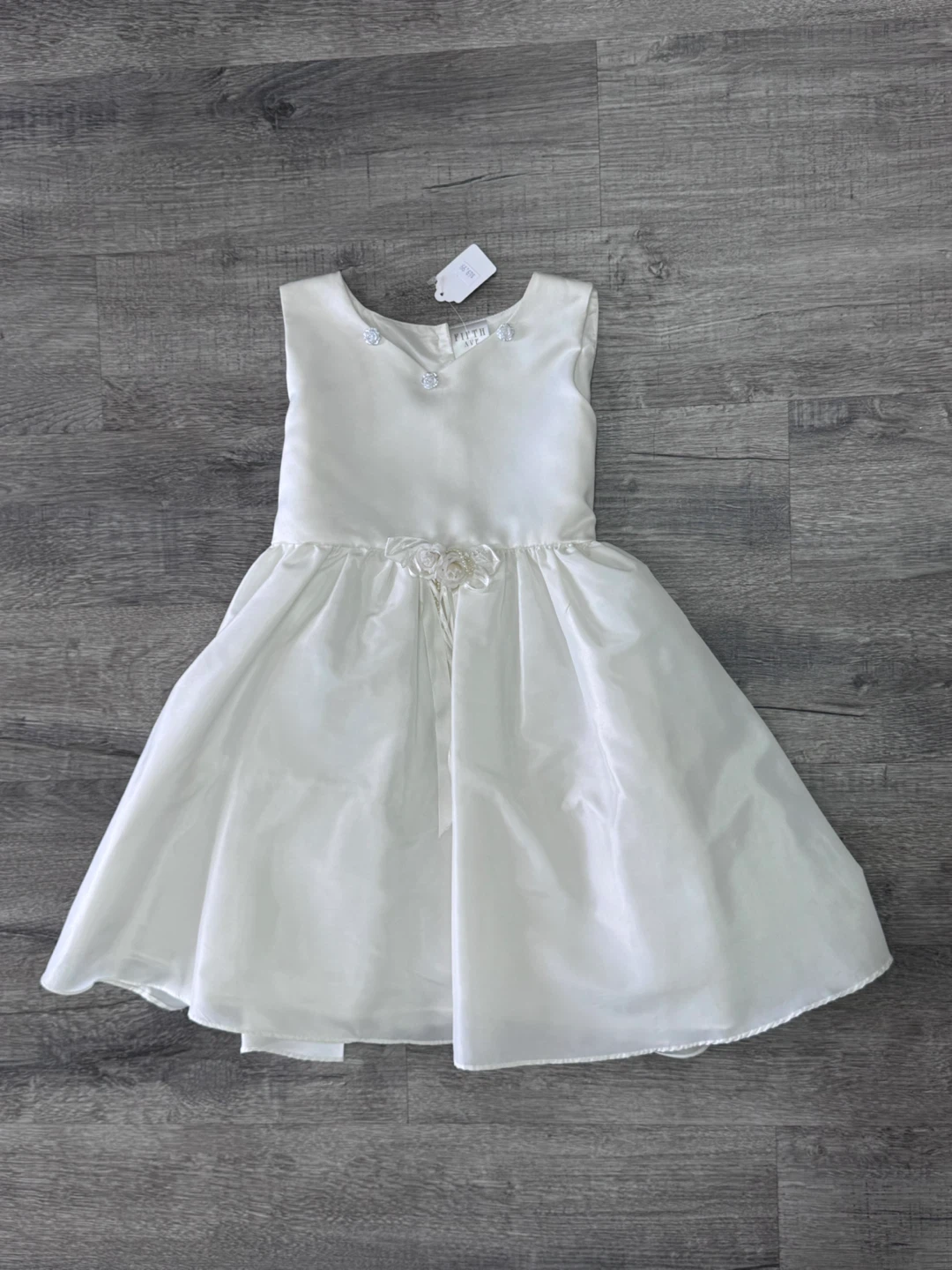New Girls Satin Knee Length Ivory Dress (Size 6) - photo 4
