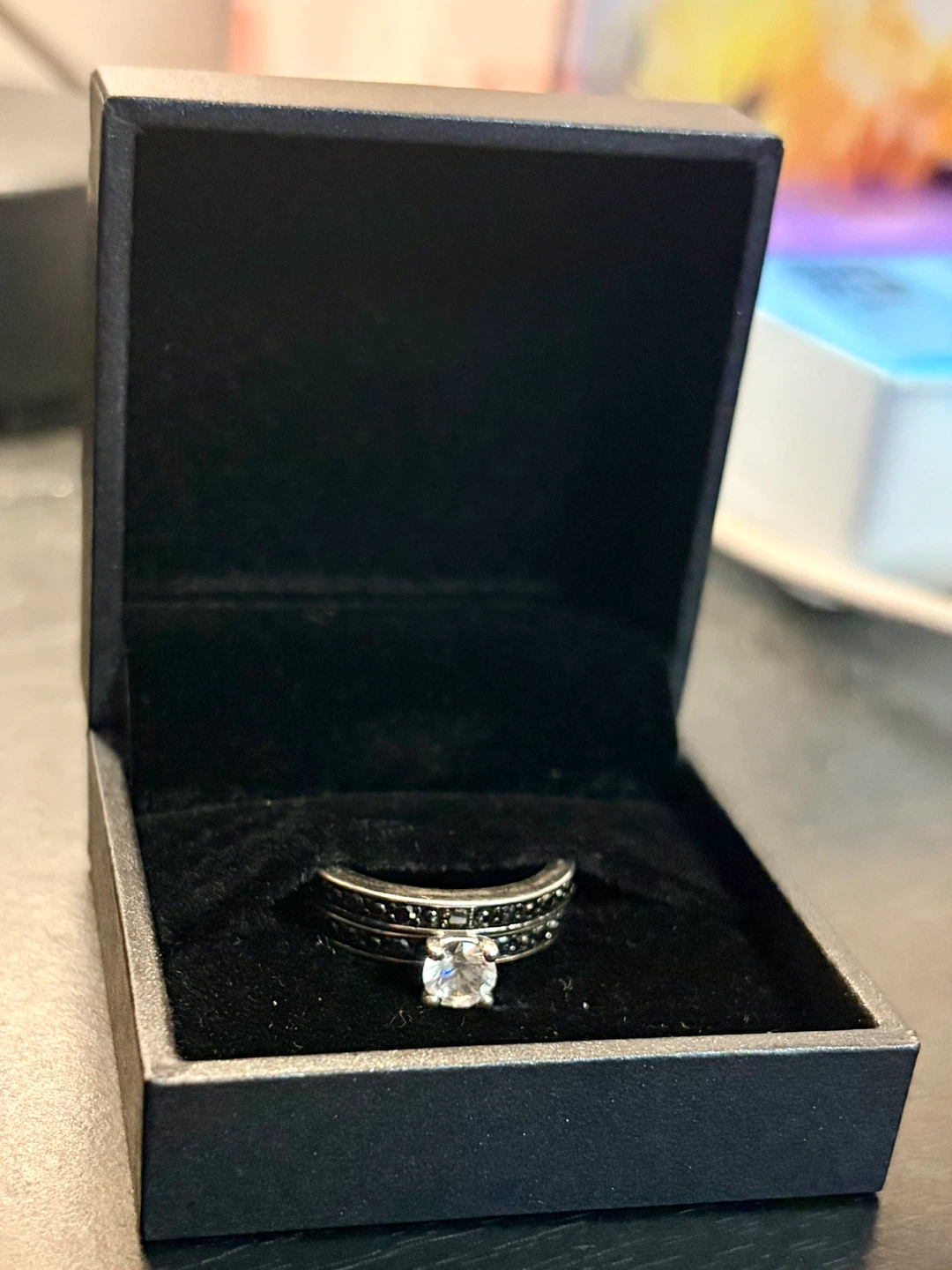 925 Sterling Silver Ring Set with Black Stones