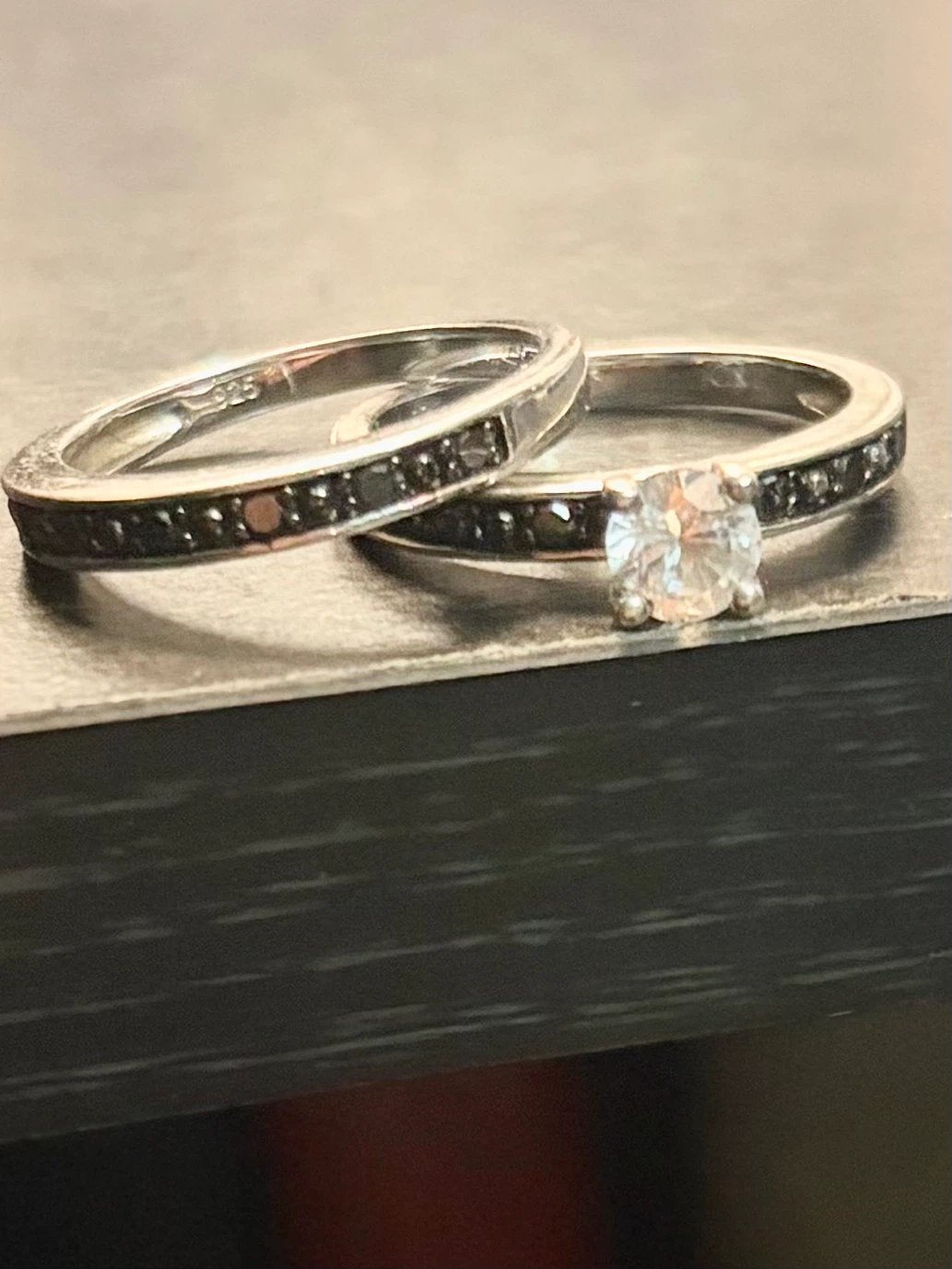 925 Sterling Silver Ring Set with Black Stones - photo 2