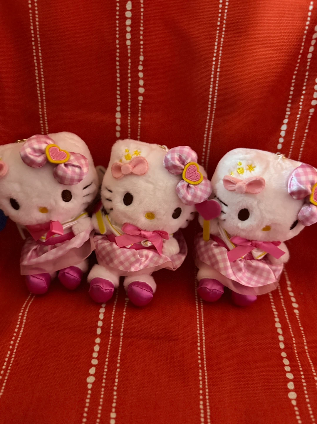 Three Hello Kitty Plush Keychain Mascots