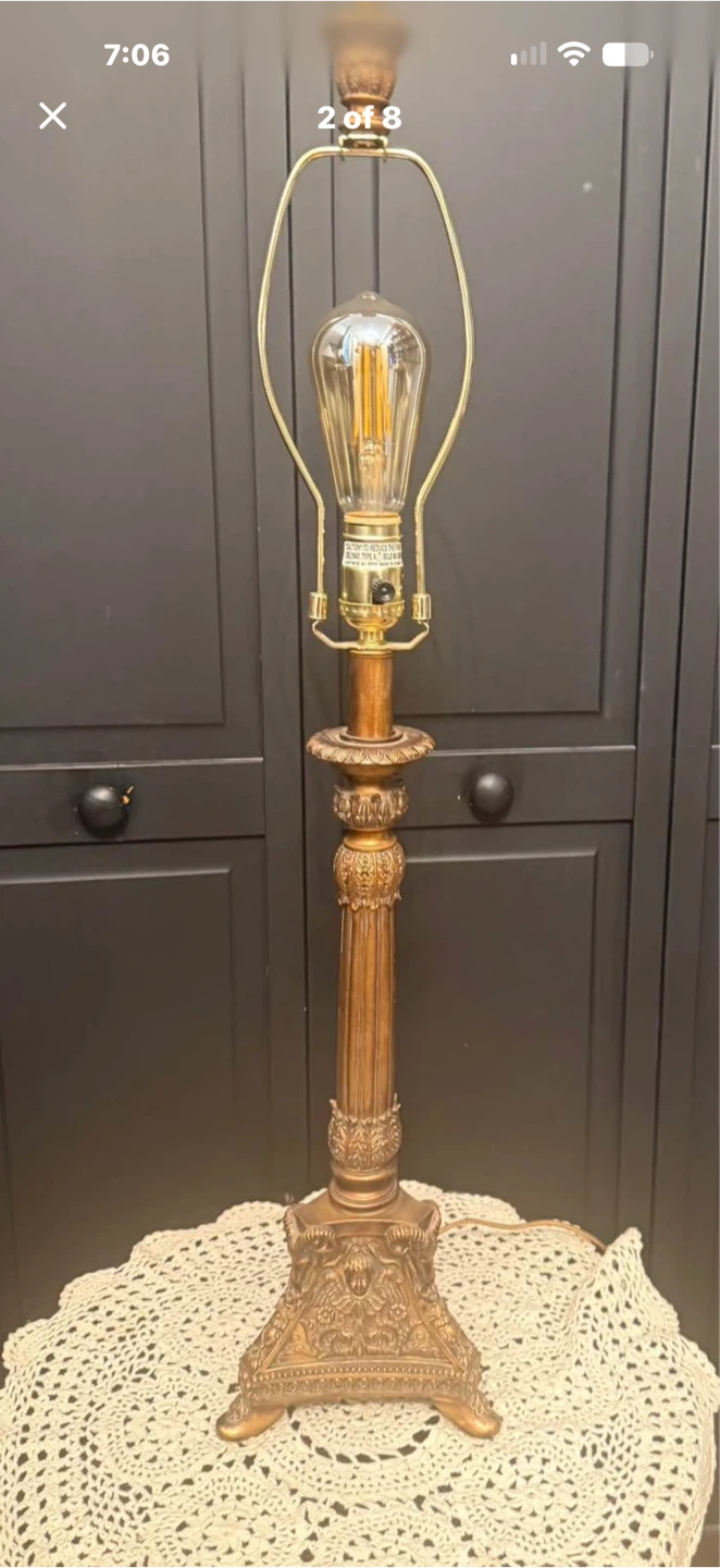 Vintage Style Faux Brass Column Table Lamp - photo 3
