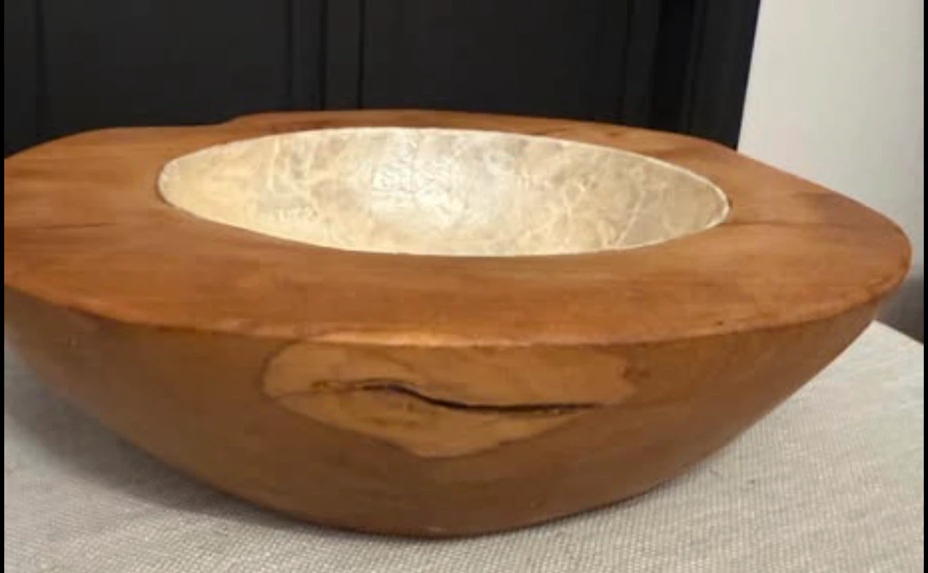 Teak Wood Bowl with Capiz Interior Modern Bowl - photo 2
