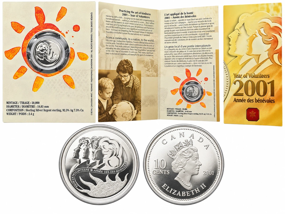 2001 Year of Volunteers Sterling Silver 10-Cent Coin