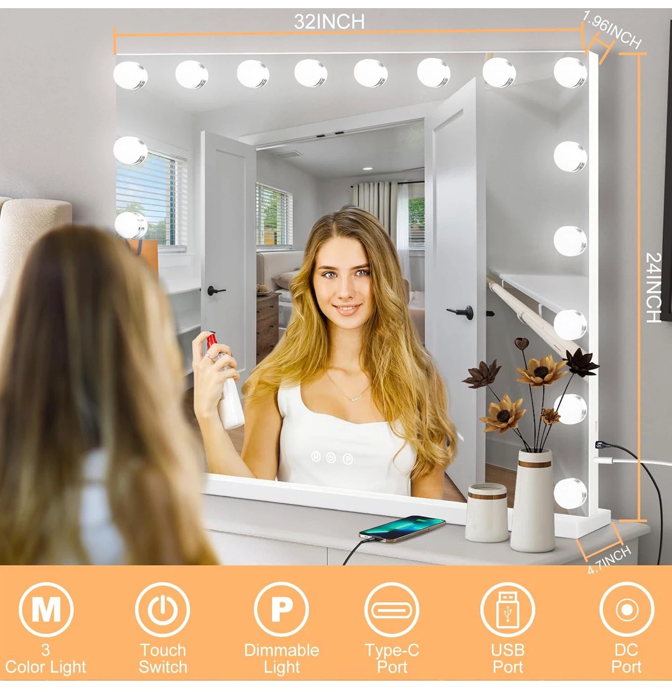 32-Inch LED Vanity Mirror with 3 Lighting Modes - photo 4