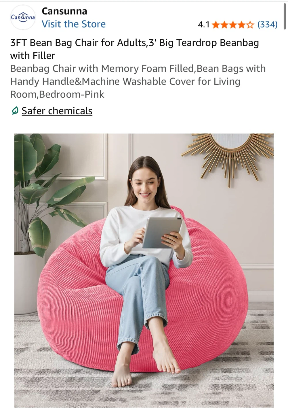 Cansunna 3ft Pink Bean Bag Chair - photo 2
