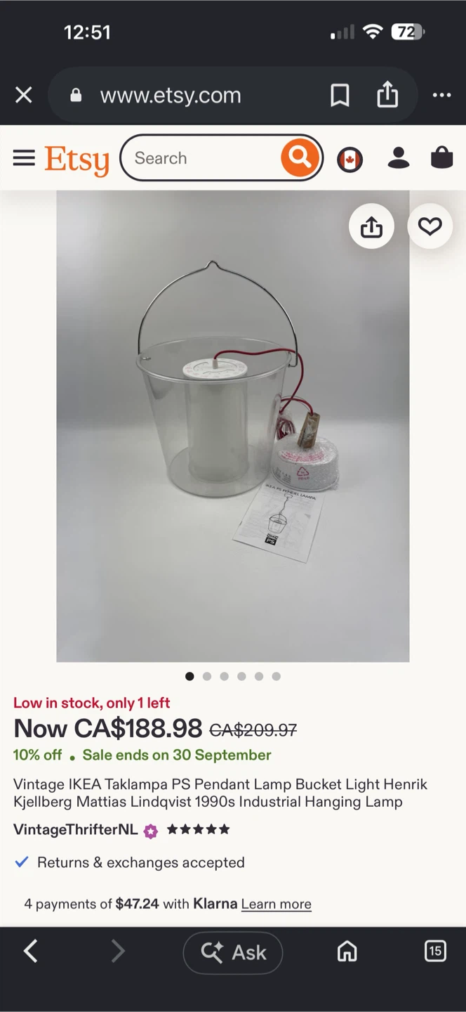 RARE VINTAGE IKEA PS LUCITE BUCKET CEILING LIGHTS PENDANT LAMP - photo 2
