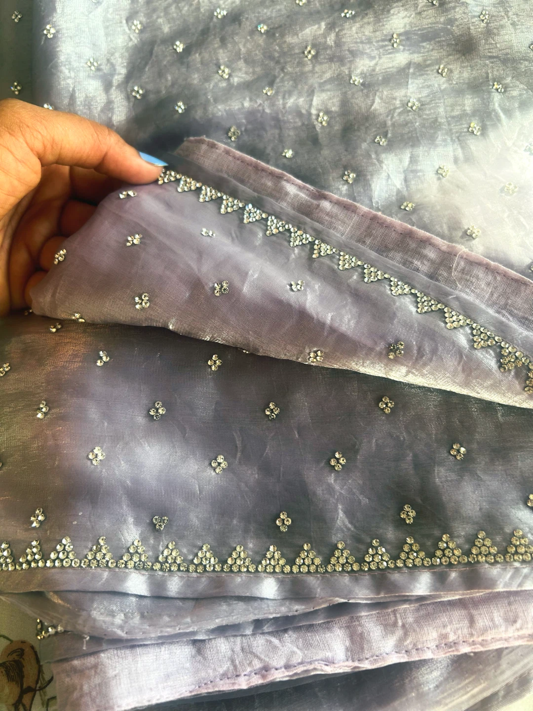 Lavender Saree with Crystal Embellishments - photo 2