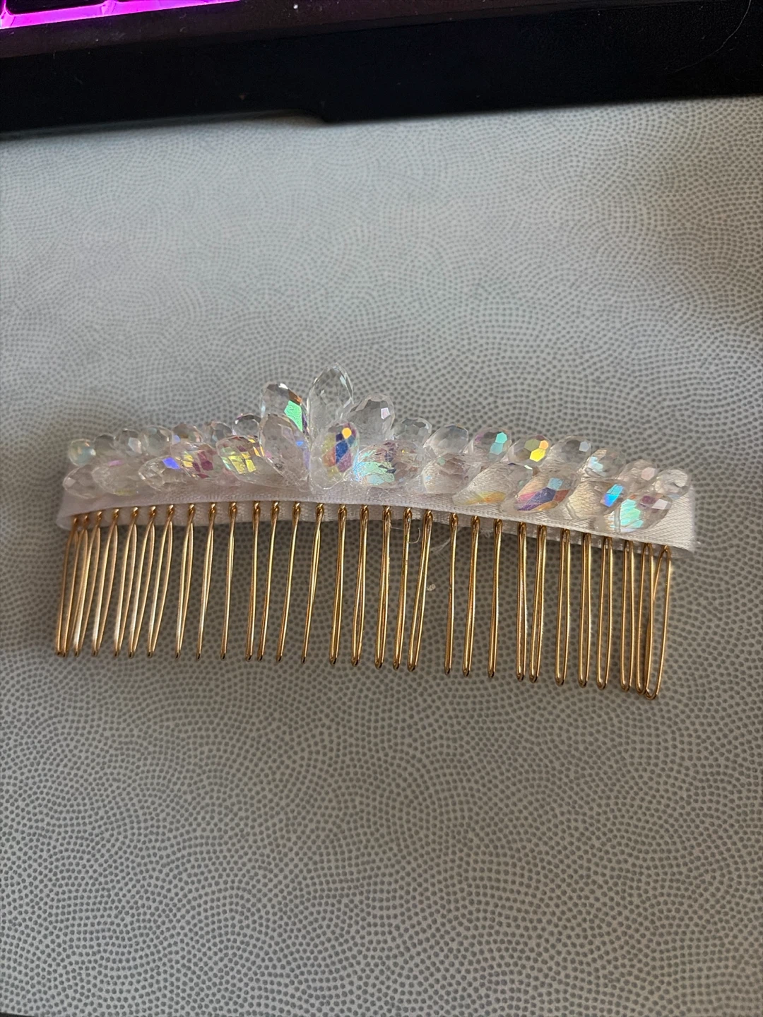 Gold Tone Hair Comb with Iridescent Crystals