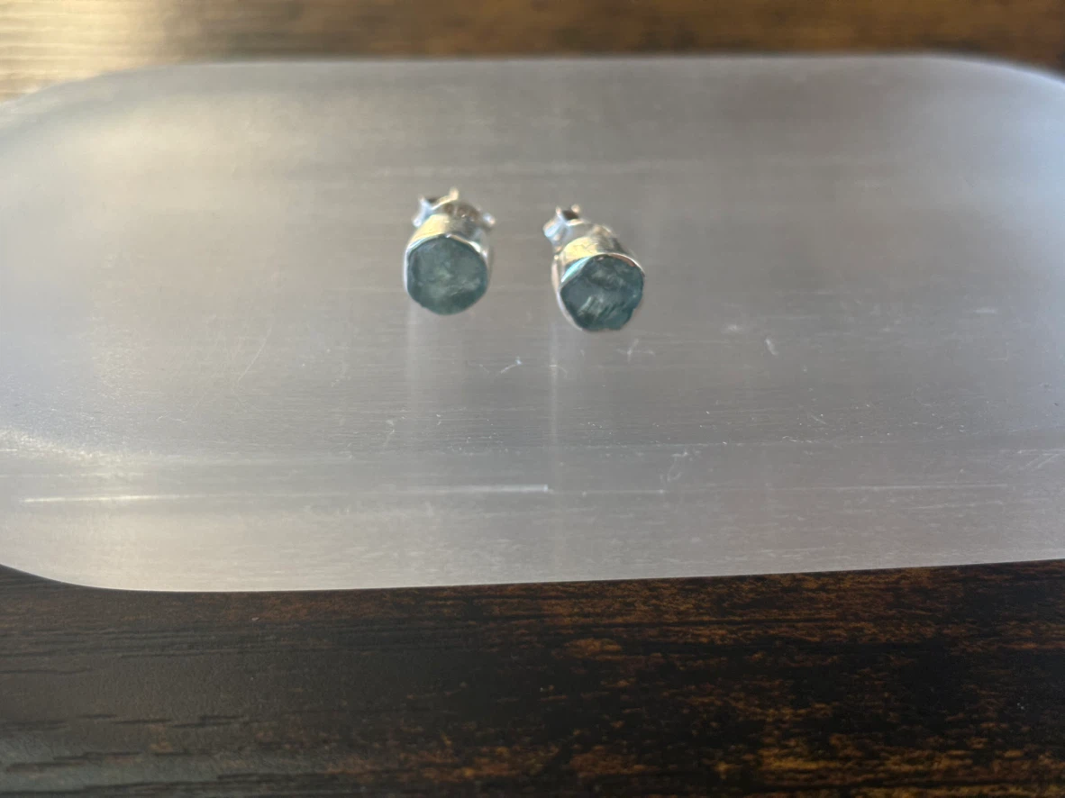 Raw sterling silver aqumarine earrings