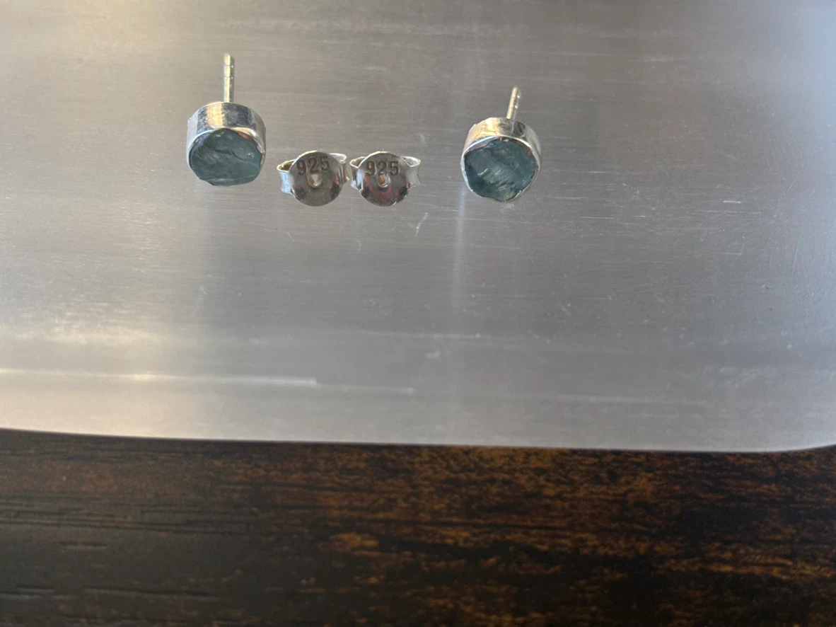 Raw sterling silver aqumarine earrings - photo 2
