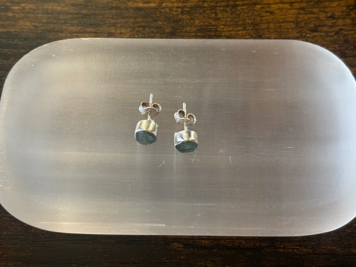 Raw sterling silver aqumarine earrings - photo 3