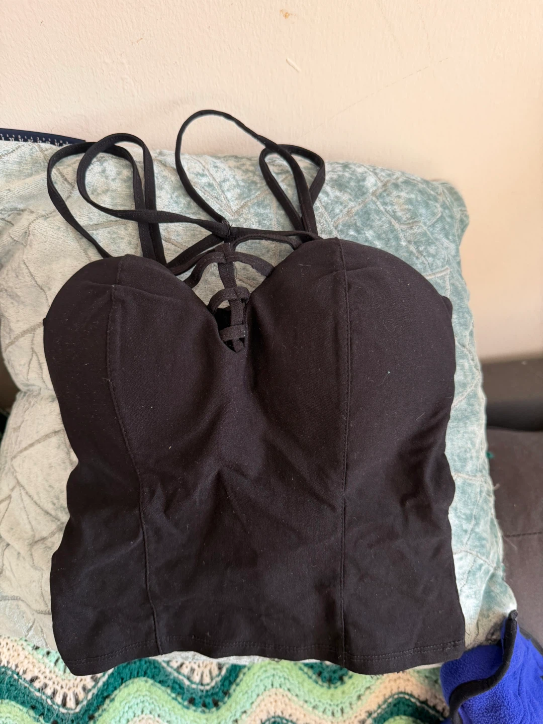 Black corset-style camisole top