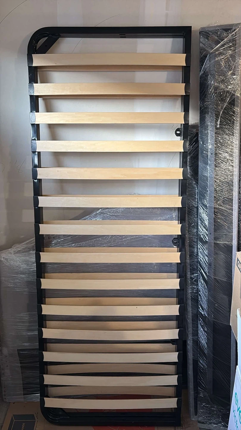 Gray Upholstered Queen Bed Frame with Studded Headboard - photo 3