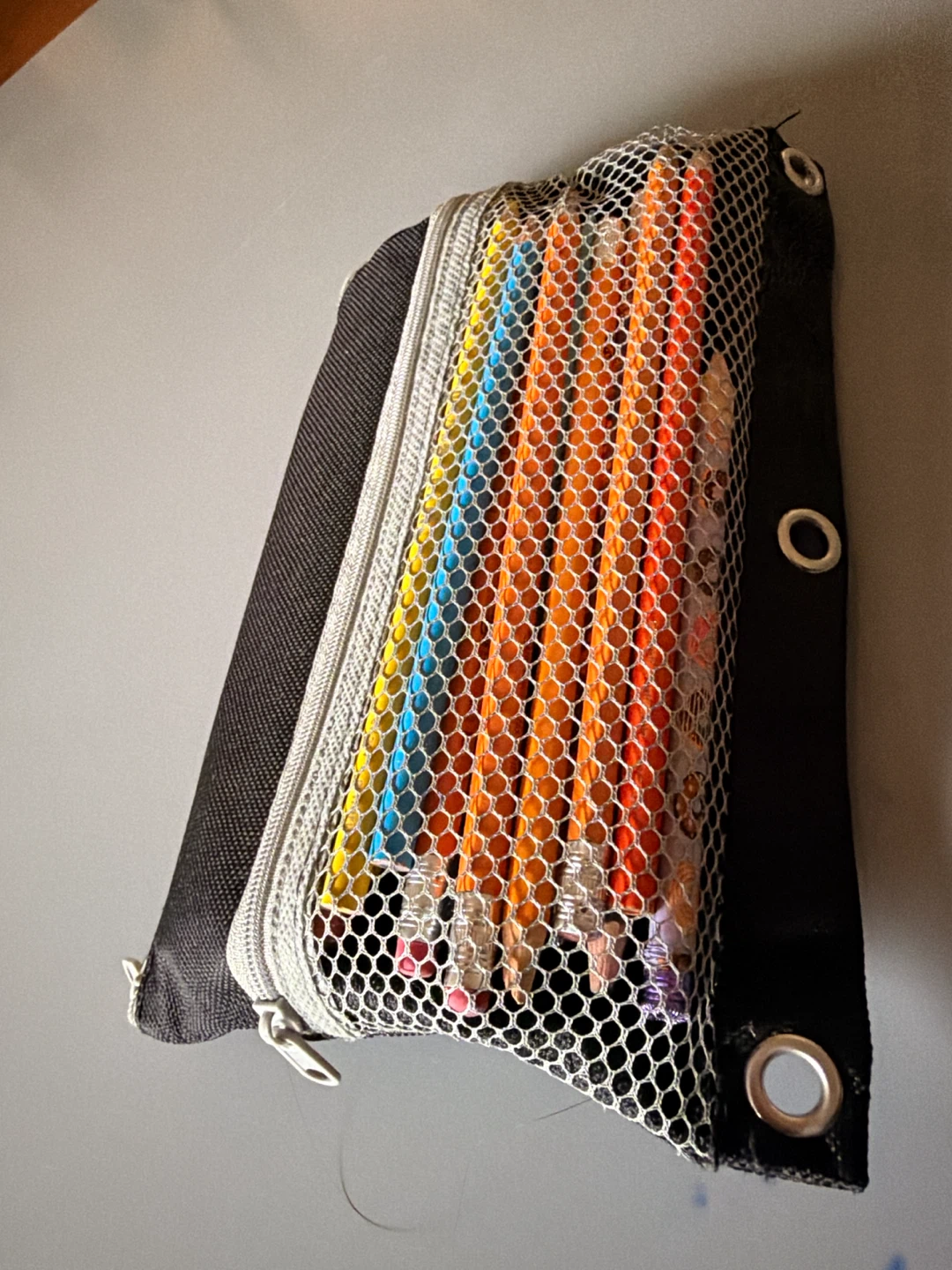 Black Mesh Pencil Case with pencils