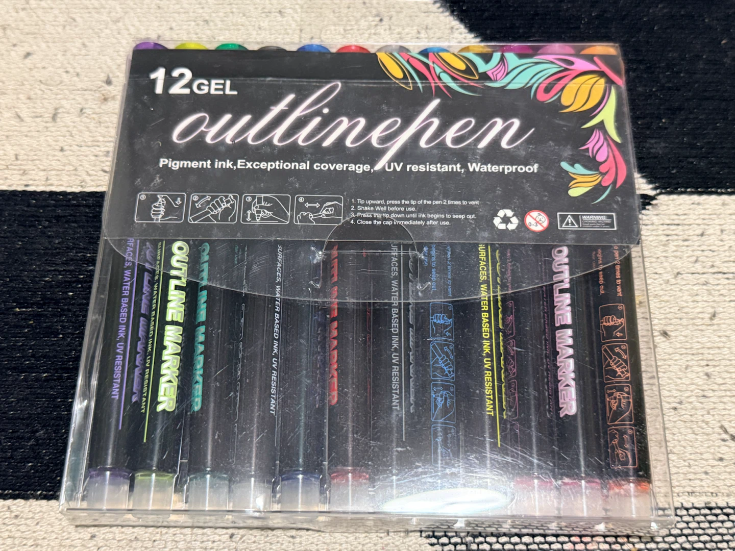 *BRAND NEW* 12 Gel Outline Pens Set
