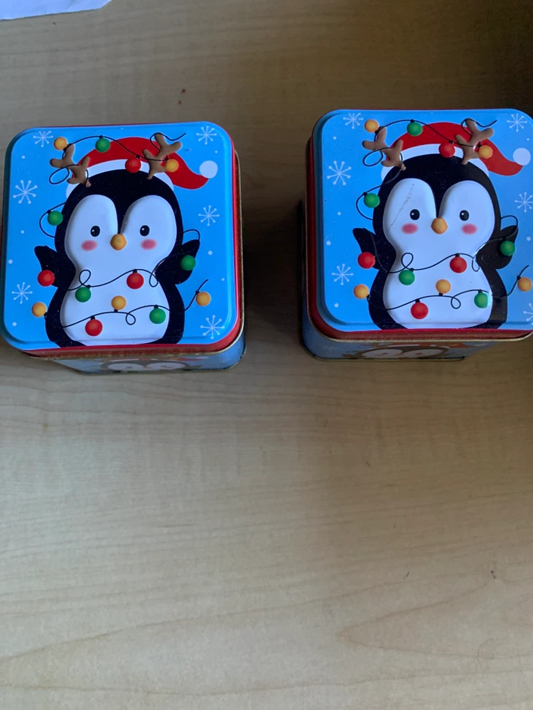 Set of 2 Christmas Penguin Tin Boxes