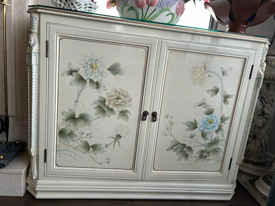 Floral Painted Cream Accent Cabinet