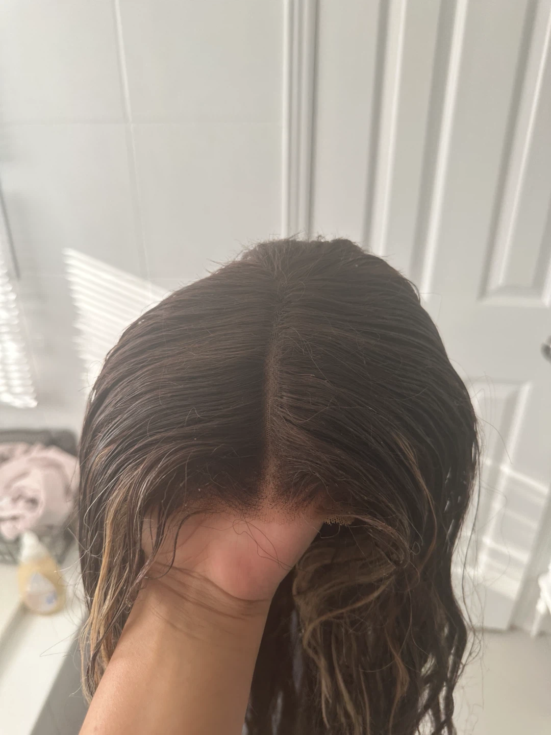 Used Long Wavy Brown Highlight Lace Front Wig