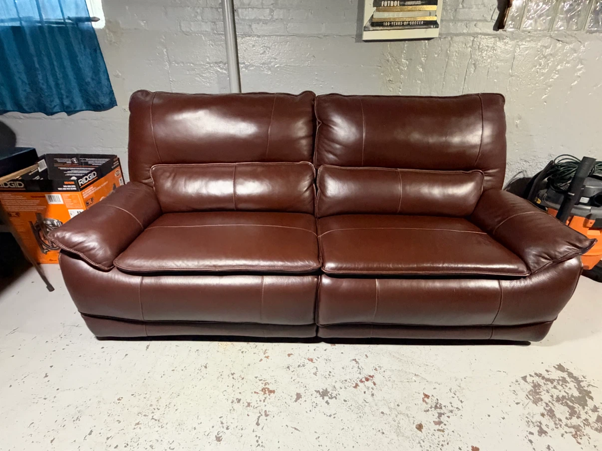 Brown Leather Power Reclining Loveseat