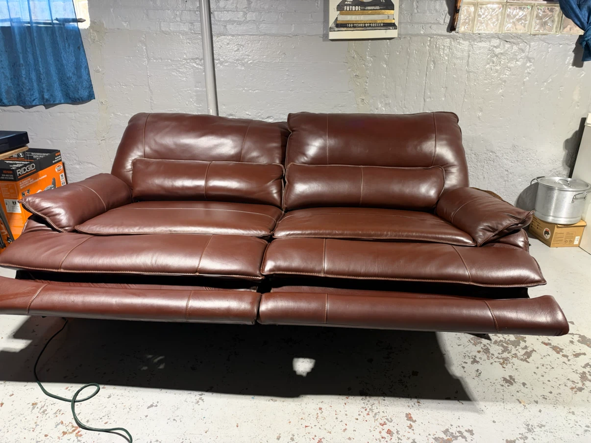 Brown Leather Power Reclining Loveseat - photo 2