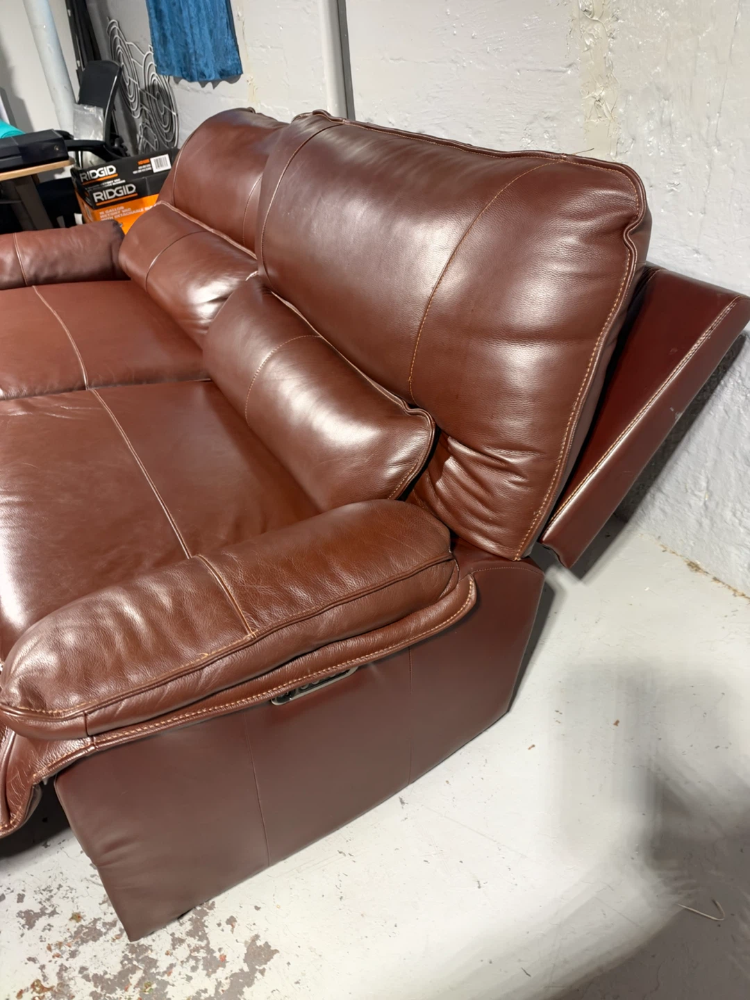 Brown Leather Power Reclining Loveseat - photo 3