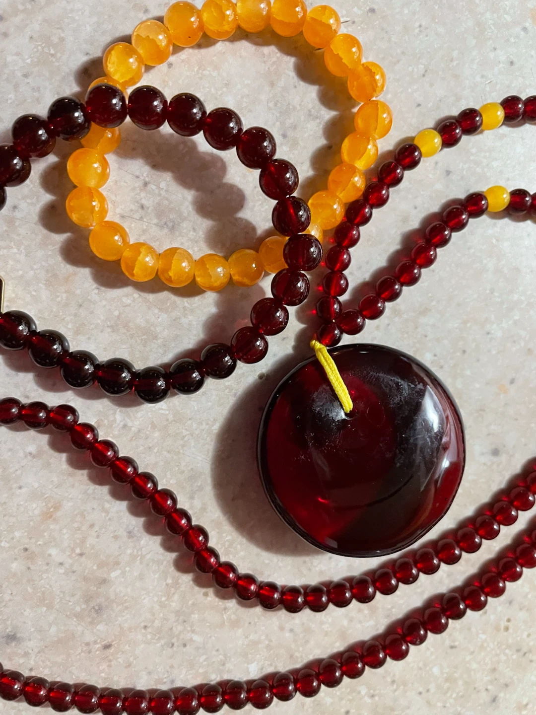 Set of amber jewellery necklace and bracelets