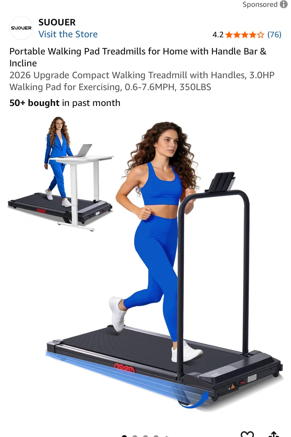 SUOUER Portable Walking Pad Treadmill
