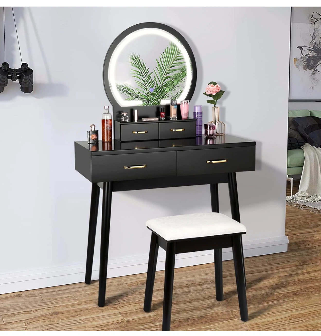 Black Vanity Table with LED Mirror
