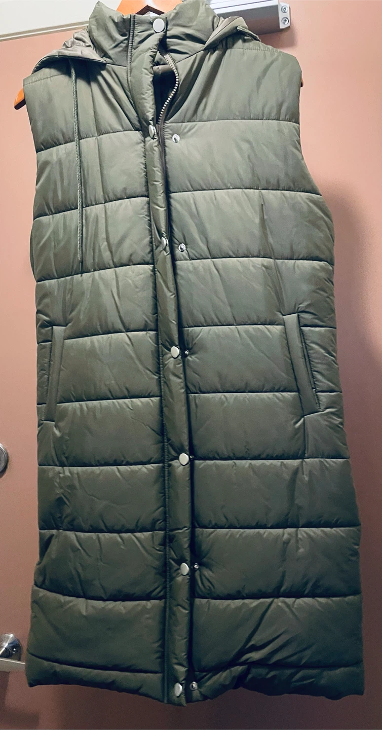 Olive green hooded puffer vest
