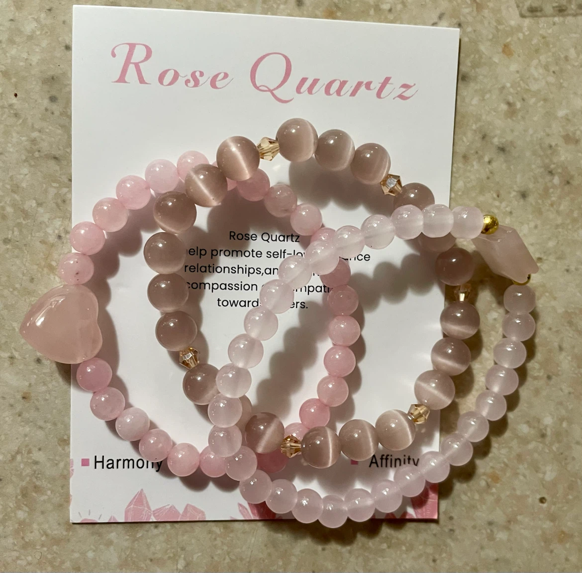 Set of 3 Rose Quartz Stone Beaded Bracelets