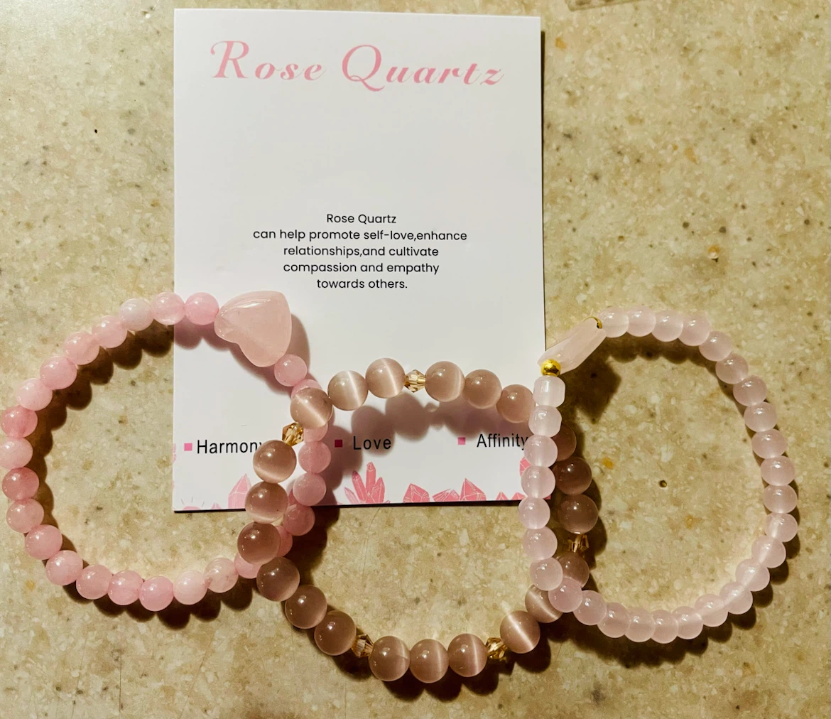 Set of 3 Rose Quartz Stone Beaded Bracelets - photo 2