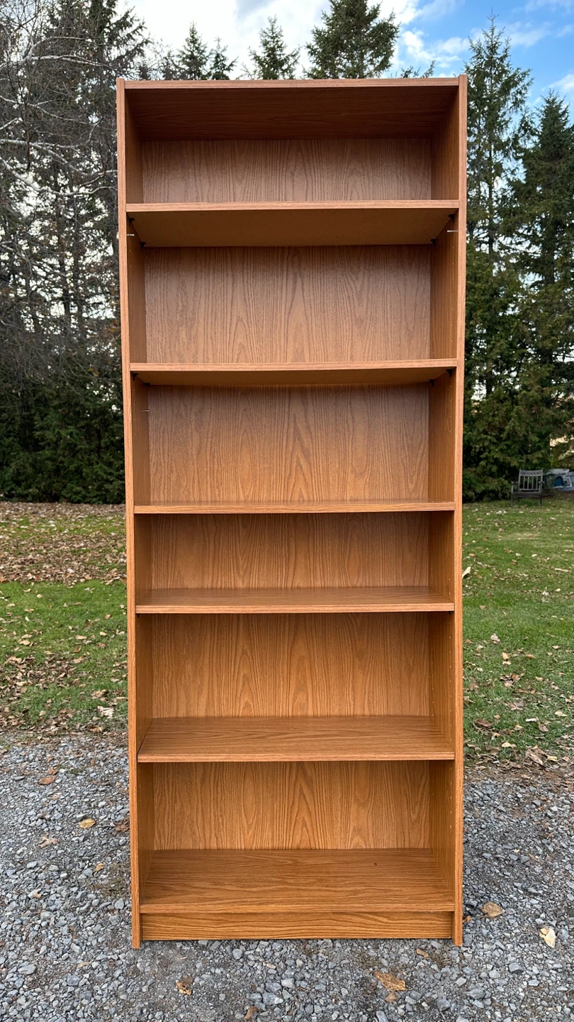 Tall Oak Finish Bookcase with Adjustable Shelves (CAN DELIVER)