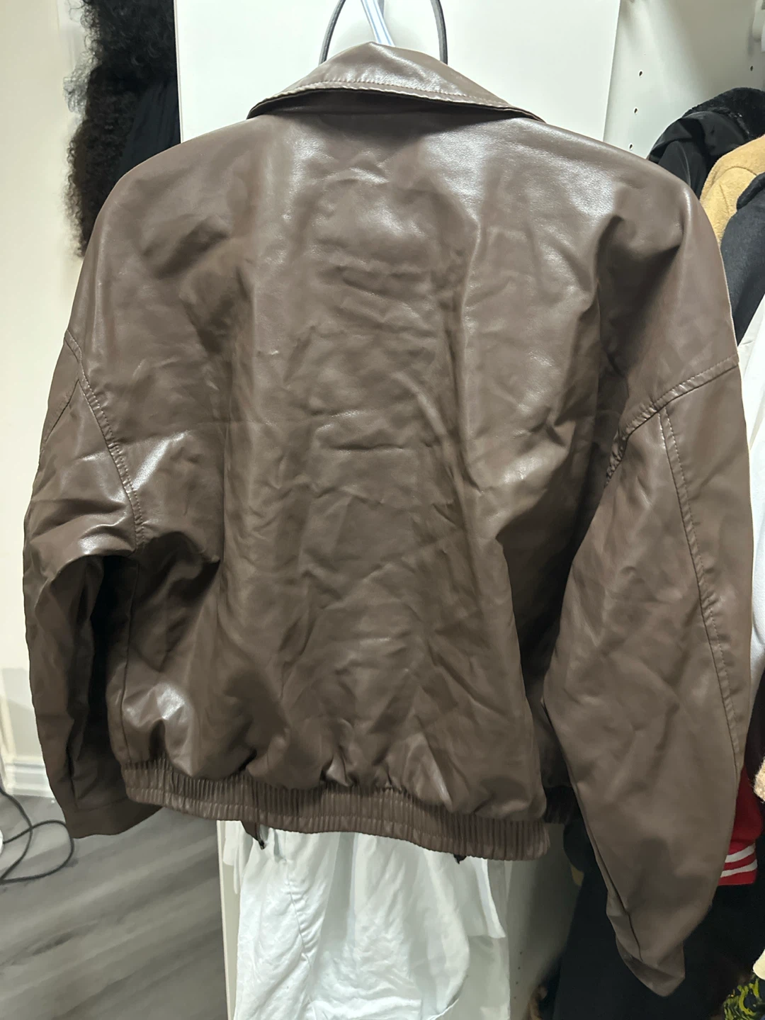 Brown Faux Leather Bomber Jacket - photo 2