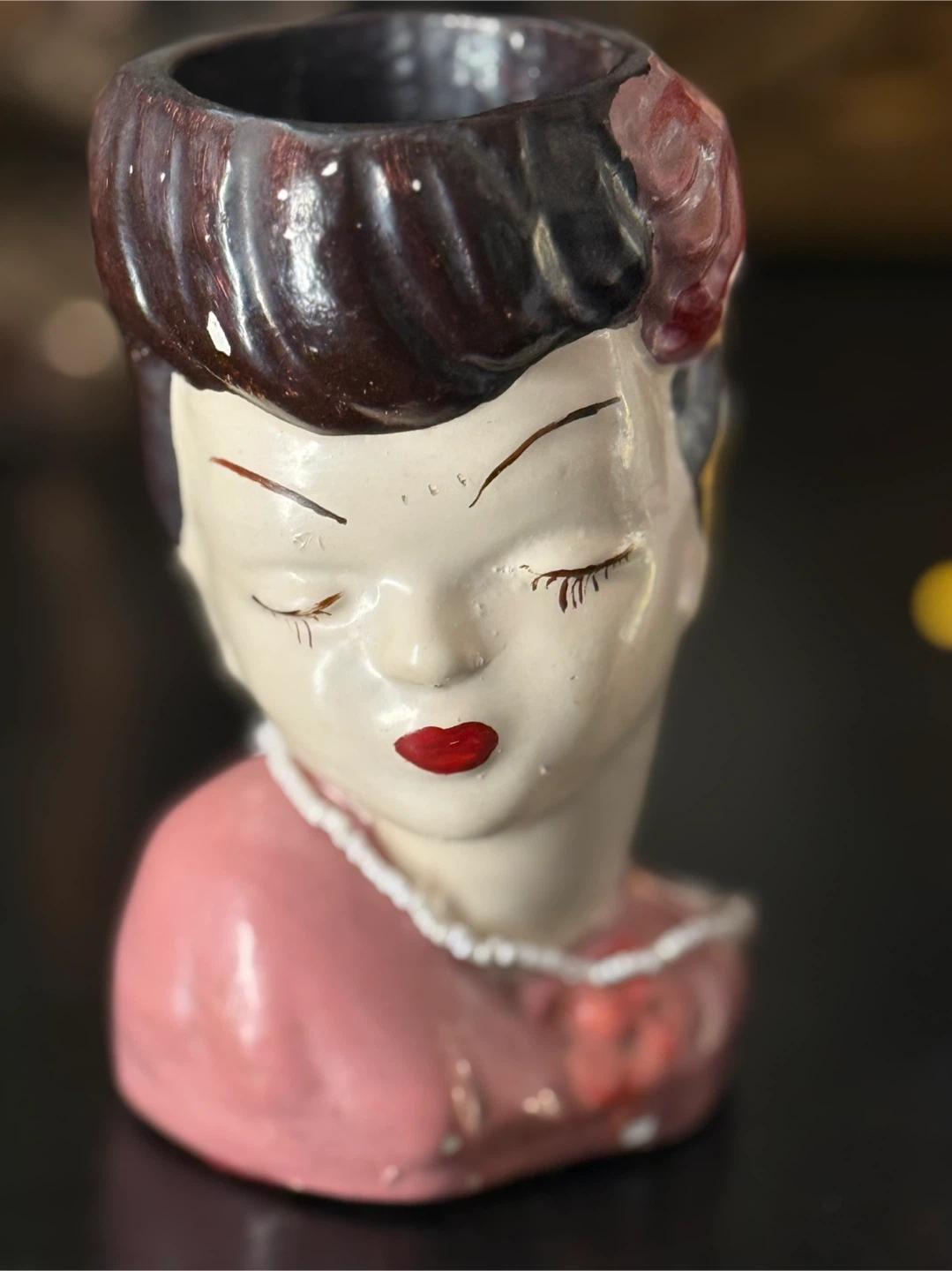 Vintage Japanese Ceramic Lady Head Planter