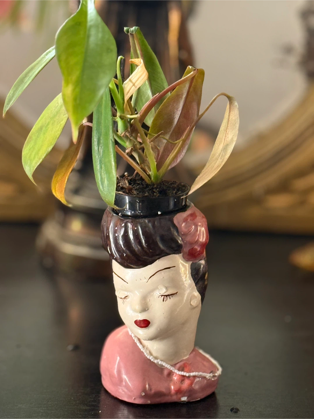 Vintage Japanese Ceramic Lady Head Planter - photo 3
