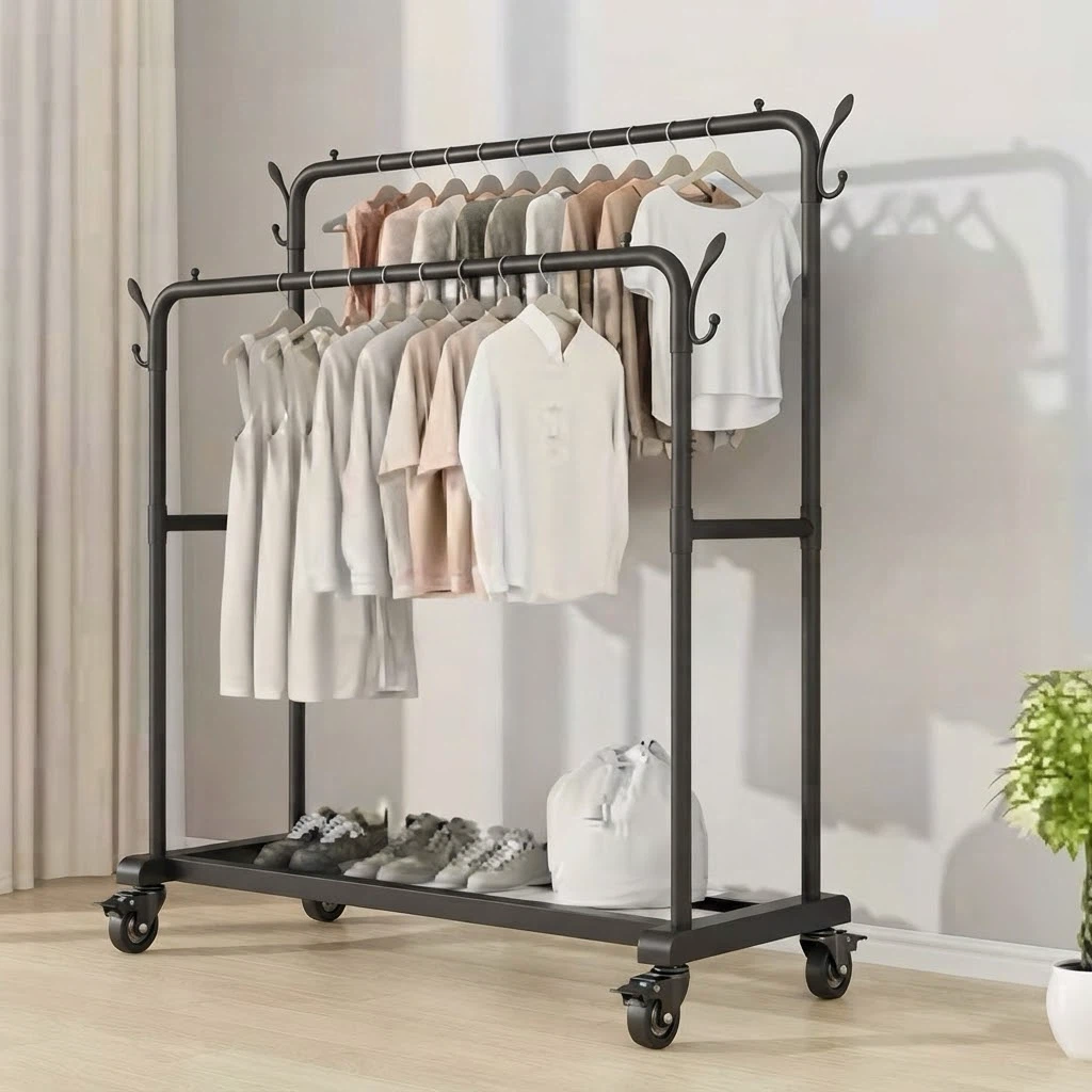 Black Double Clothing Rack with wheels - Brand new
