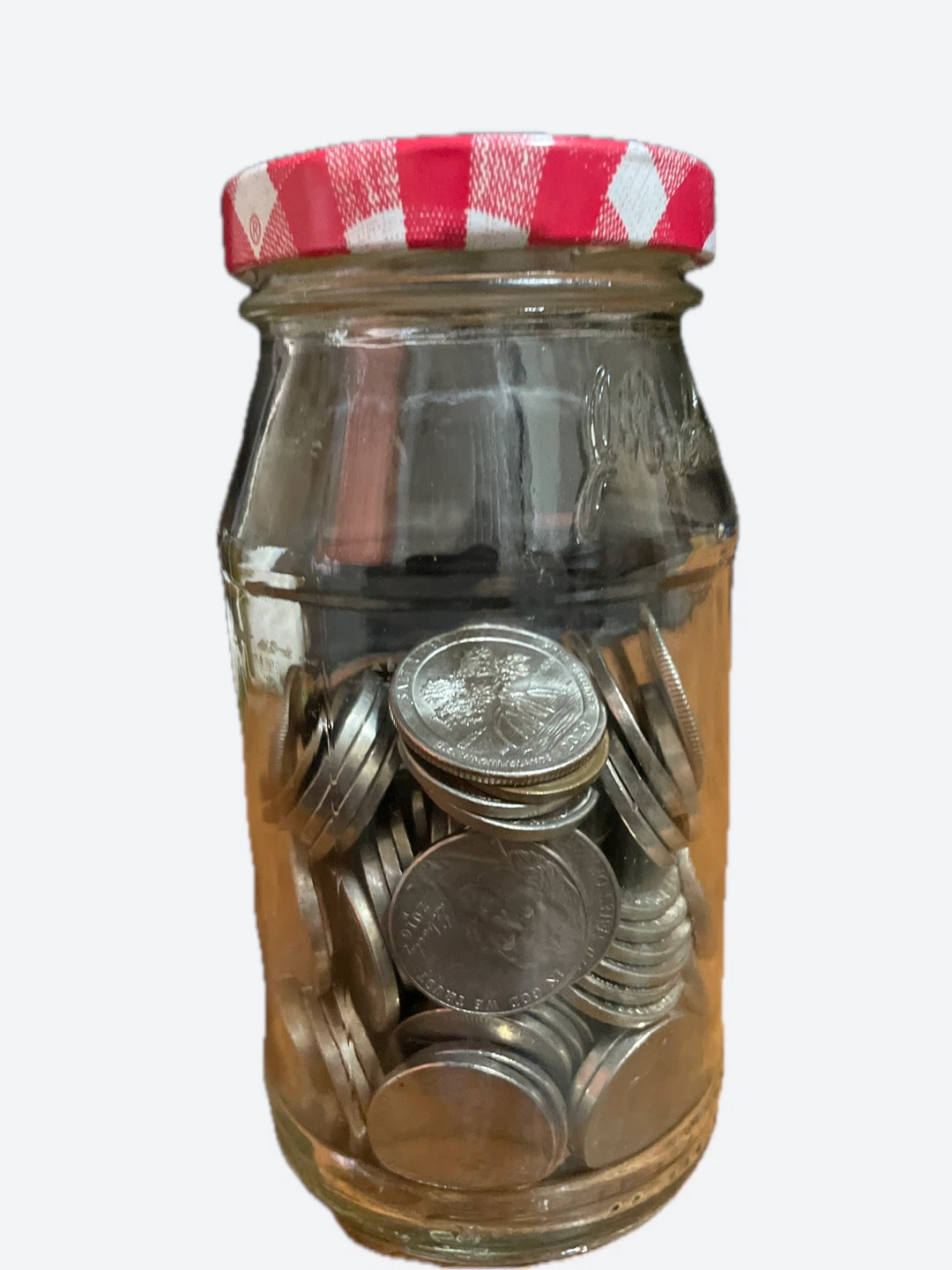 Empty Clear Glass Jar with Red Lid
